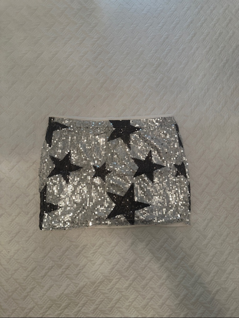 SHEIN Silver Sequin Mini Skirt with Black Star Design